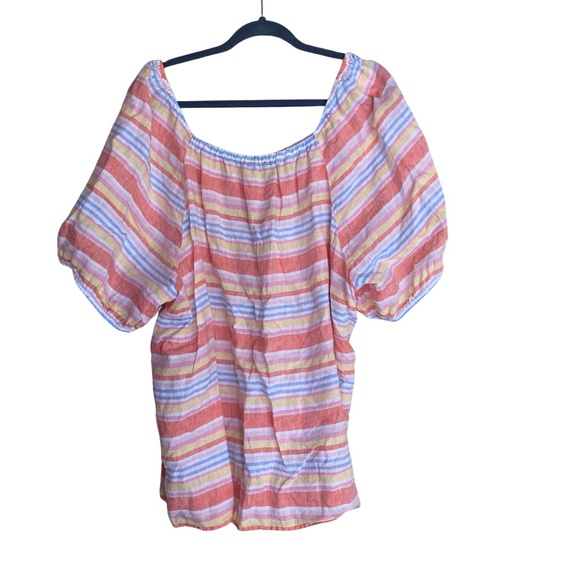 Talbots Plus Linen Square Neck Palm Stripe Blouse 3x Top - Picture 6 of 6